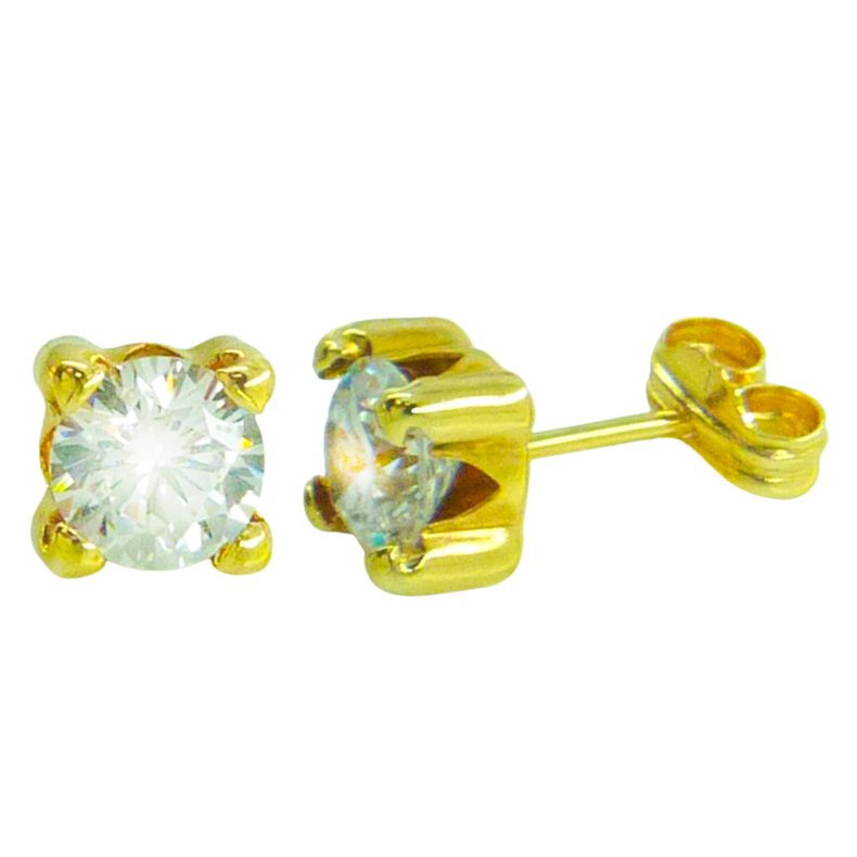 Pendientes circonita con cuatro garras de 5x5mm. oro 18k