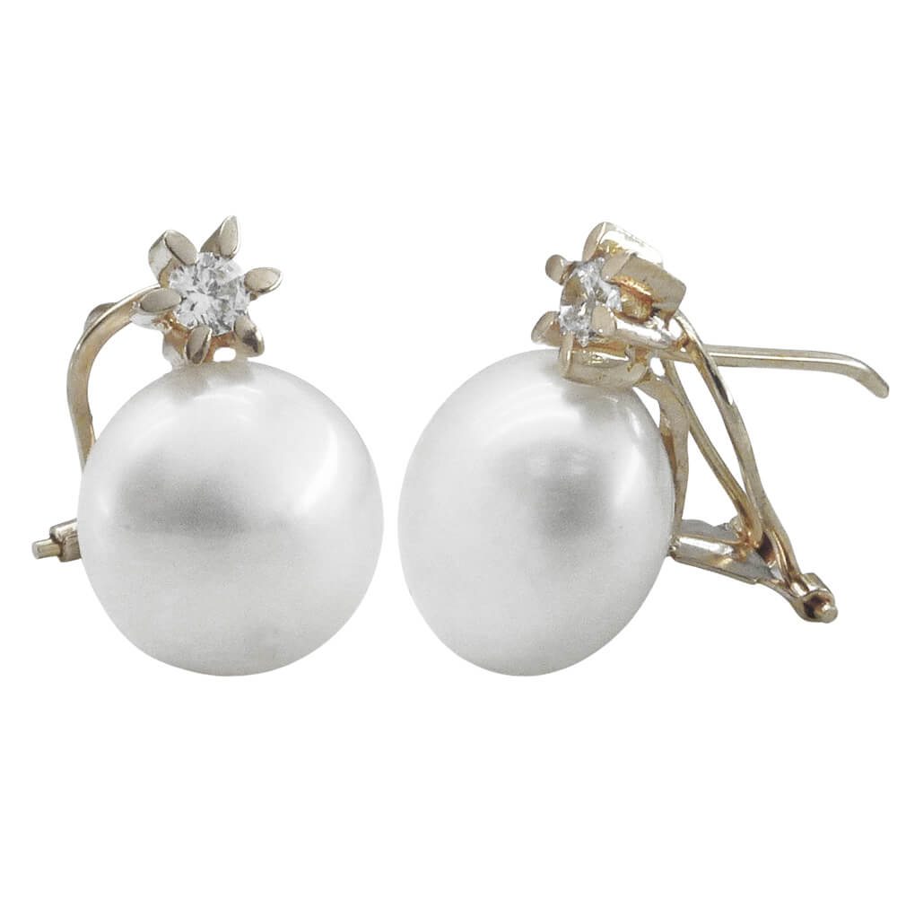 Pendientes garracon circonita y perla de 11'5mm. oro blanco 18k