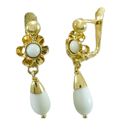 Pendientes arquillo chupón color marfil medida 20mm.oro 18k