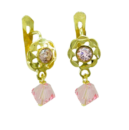Pendientes cubana cristal rosa oro 18k