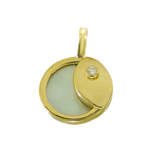 Colgante redondo con nácar y circonita oro 18k