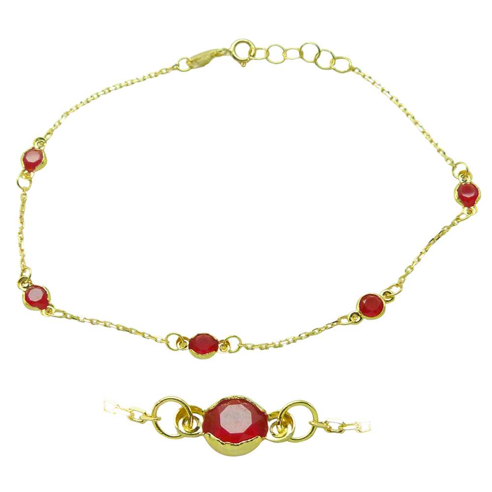 Pulsera circonitas rojas boceladas oro de 18k