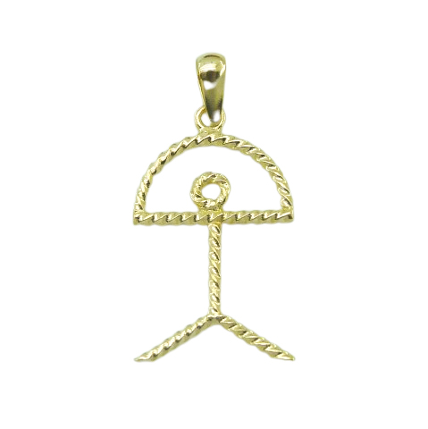 Colgante indalo rizado en brillo oro 18k