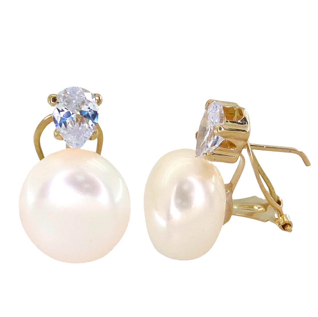 Pendientes garras y circonita lágrima y perla10mm. oro 18k