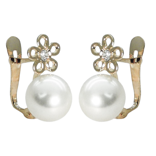 Pendientes comunión flor y perla botón oro 18k