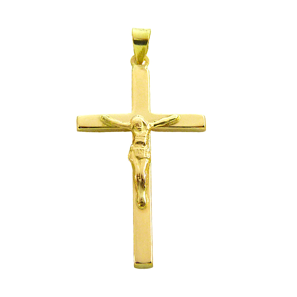 Colgante cruz tabla con cristo brillo oro 18k