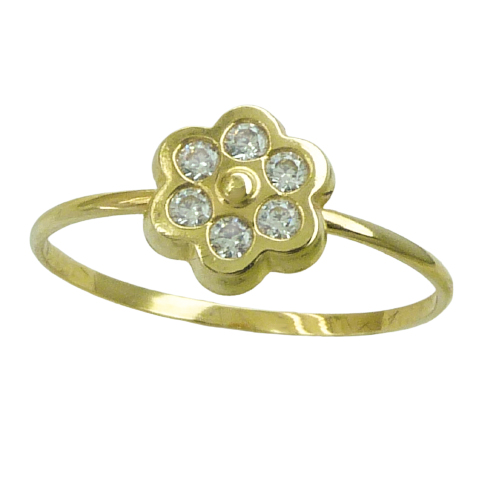 Anillo comunión fino brillo forma de flor y circonitas oro 18k
