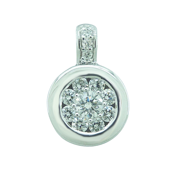 Colgante redondo cuajo flor diamantes oro blanco 18k