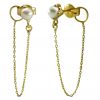 Pendientes cadena brillo con perla de 4mm. oro 18k