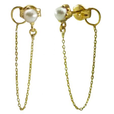Pendientes cadena brillo con perla de 4mm. oro 18k