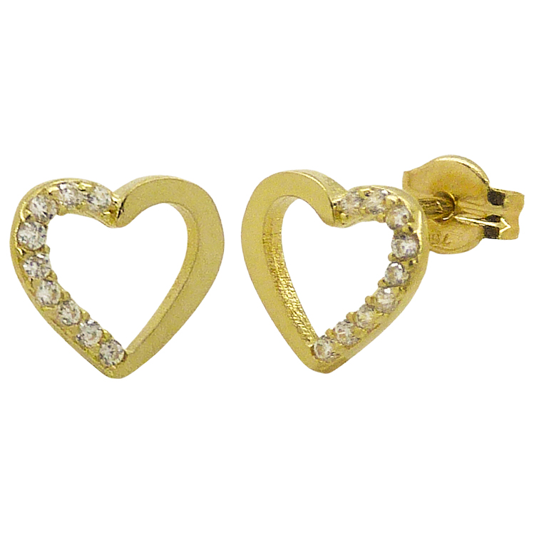 Pendientes corazón calado con circonitas brillo oro 18k