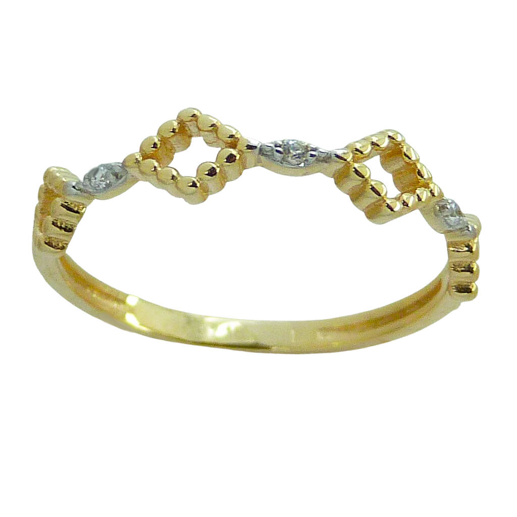 Anillo rombos brillo y circonitas bicolor oro 18k