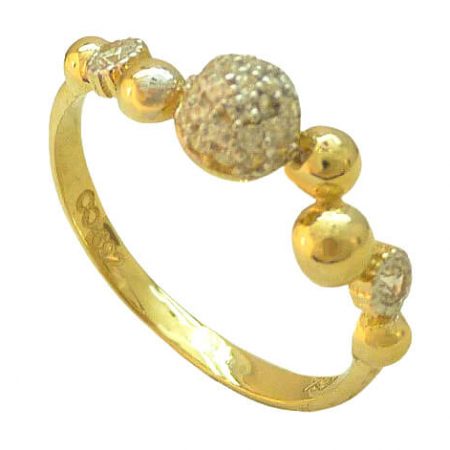 Anillo con bolas en brillo y con circonitas en oro 18k