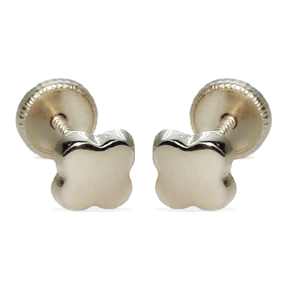 Pendientes con forma de flor lisos oro blanco 18k