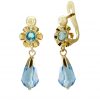 Pendientes arquillo cristal color aguamarina 20mm. oro 18k