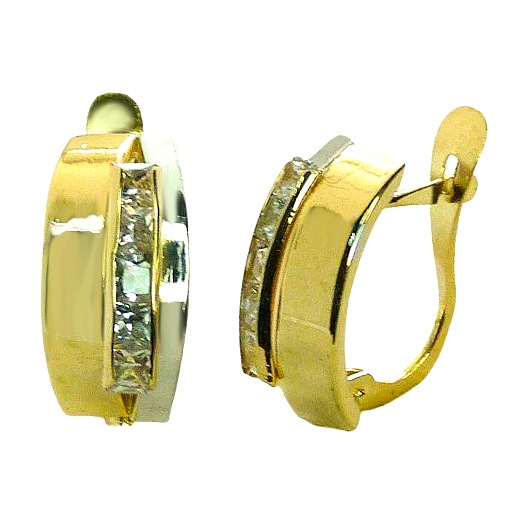 Pendientes bandas bicolor circonitas oro 18k