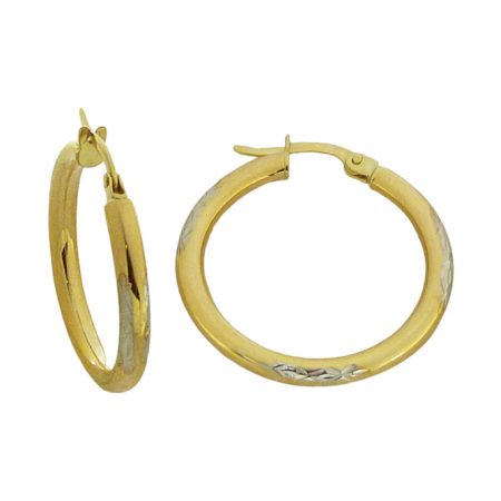 Pendientes aros tallados bicolor oro 18k
