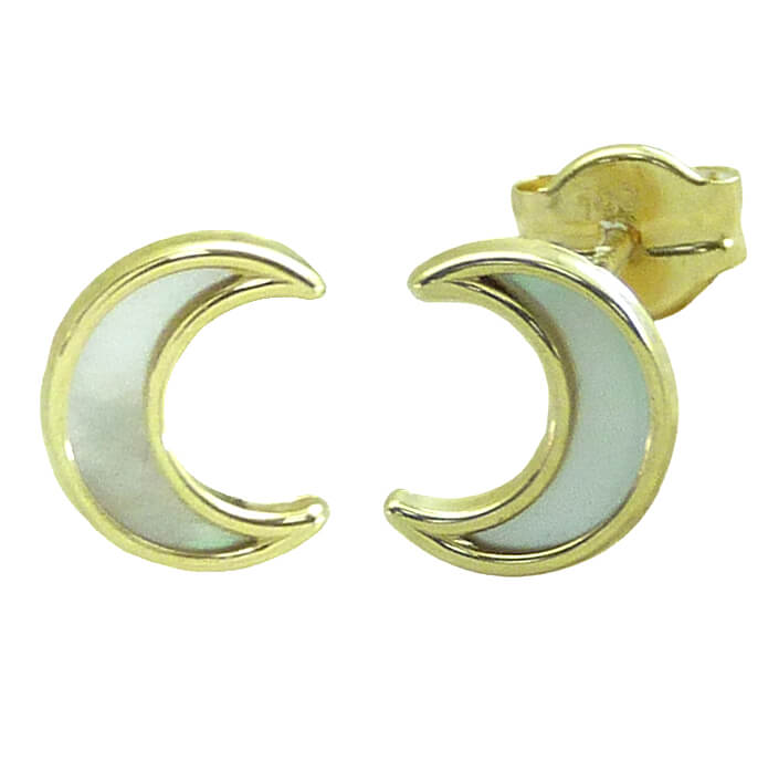 Pendientes media luna y nácar 8mm. oro 18k