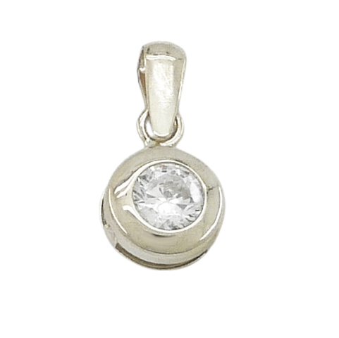 Colgante chatón con circonita de 6mm.oro blanco 18k