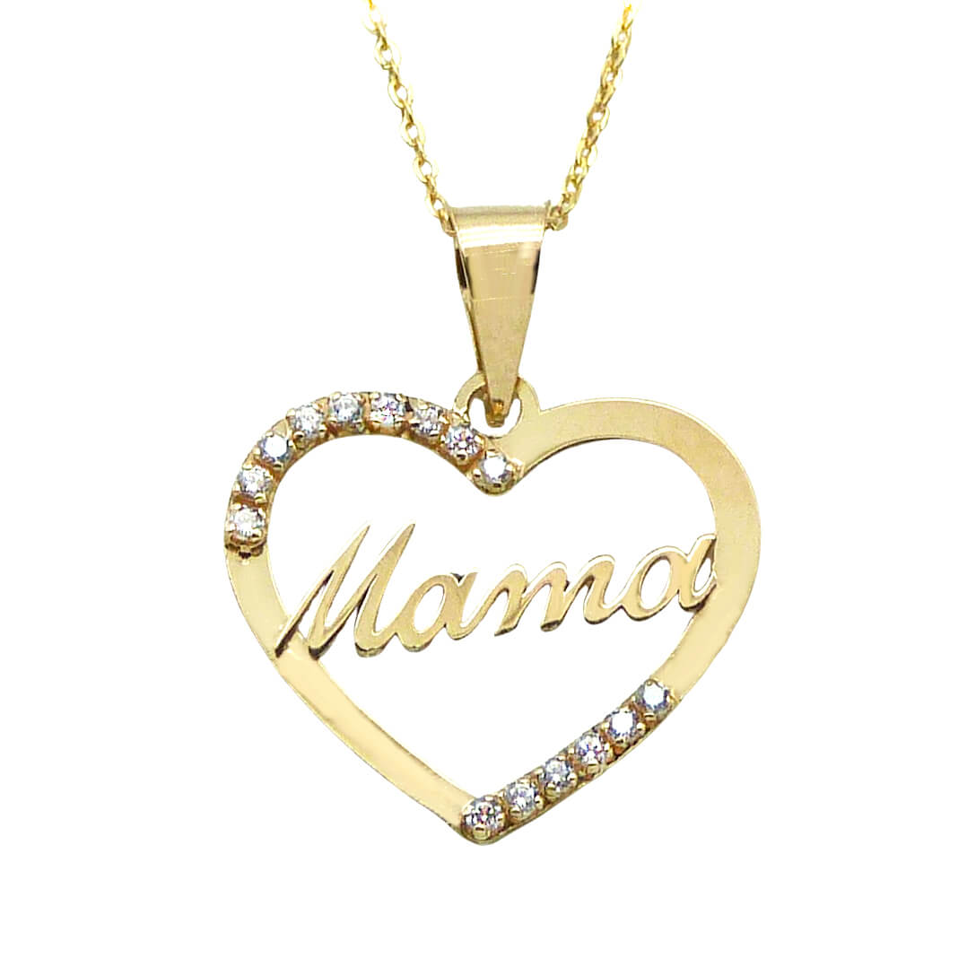 Gargantilla corazón "mamá" con circonitas oro 18k