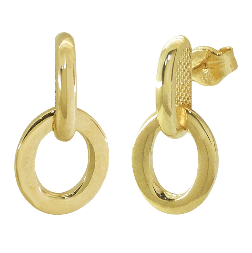 Pendientes dobles oval liso brillo 16mm. oro 18k