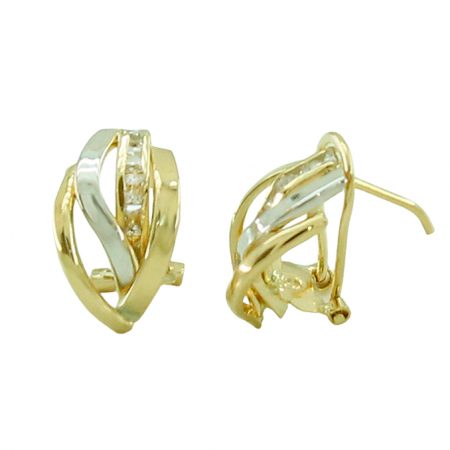 Pendientes bicolor con circonitas carré cierre omega oro 18k