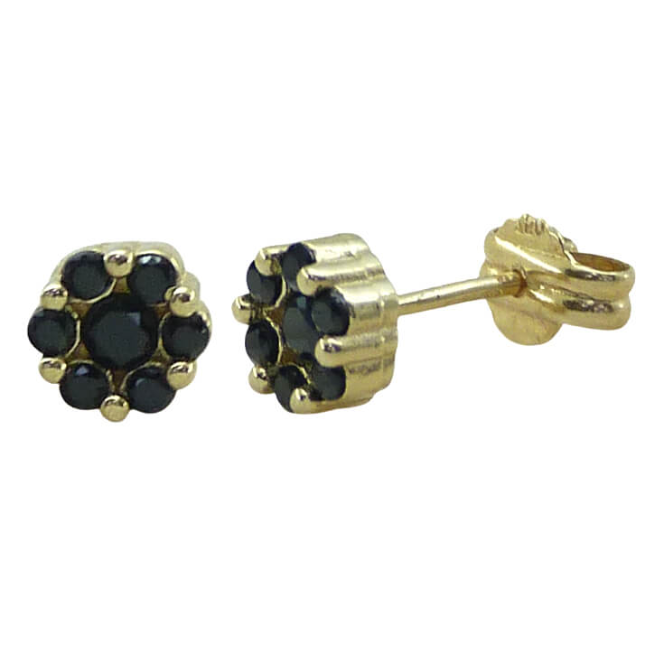 Pendientes cuajo con siete piedras negras oro 18k