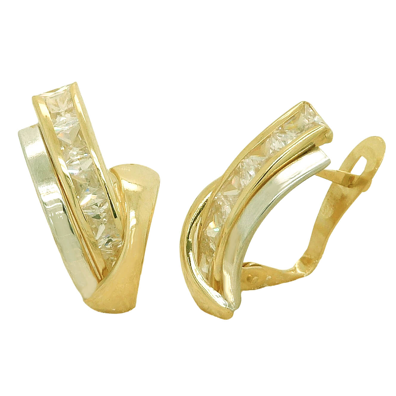 Pendientes bandas bicolor circonitas oro 18k