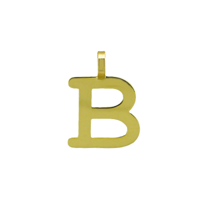 Colgante letra B lisa brillo oro 18k