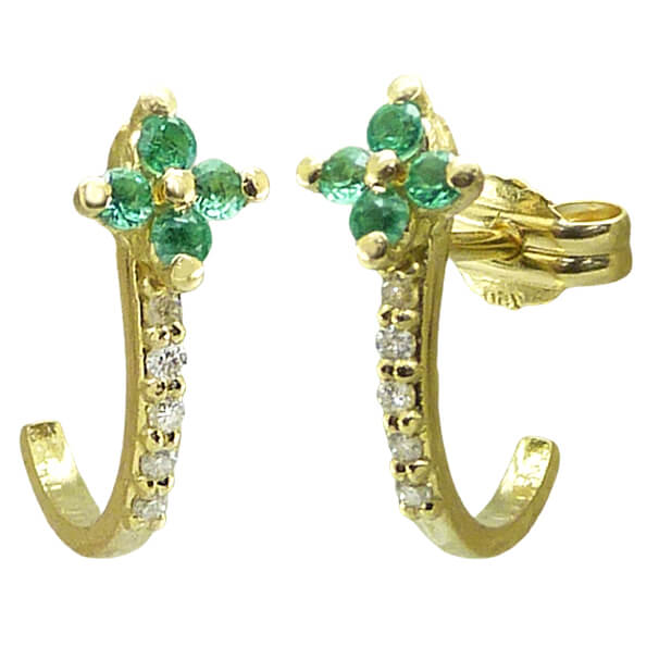 Pendientes flor de esmeraldas y diamantes oro 18k
