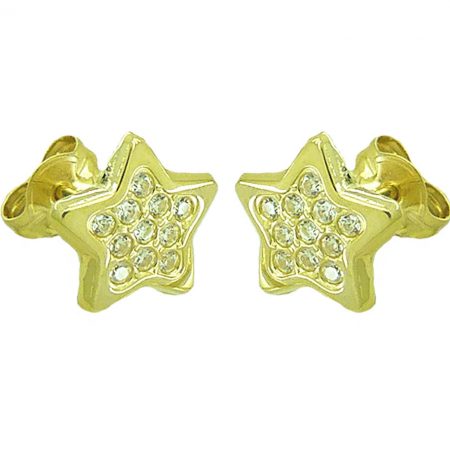 Pendientes en forma de estrella con circonitas oro 18k