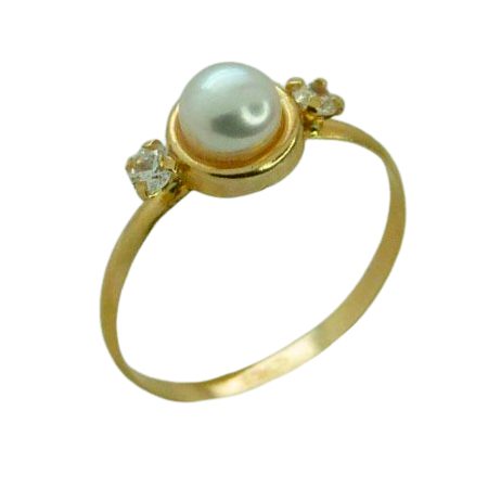 Anillo circonitas y perla comunion oro 18k