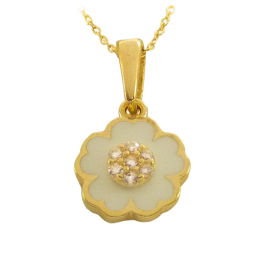 Gargantilla flor esmalte y circonitas oro 18k