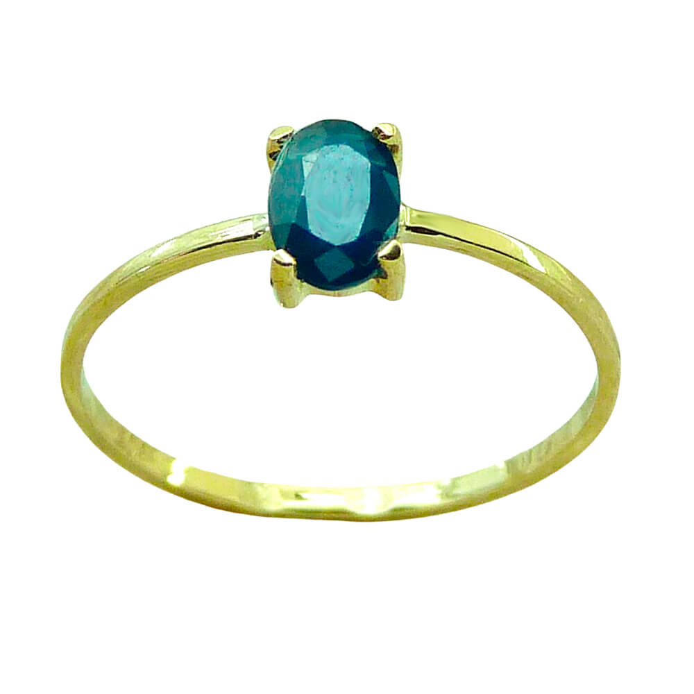 Anillo fino brillo 4 garras zafiro oval 0.53 Ct. oro 18k