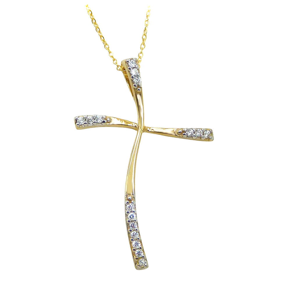 Gargantilla cruz bailona brillo piedras oro 18k