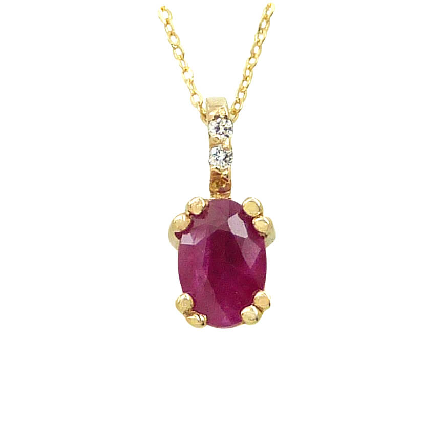 Gargantilla rubí oval 8 garras y diamantes oro 18k
