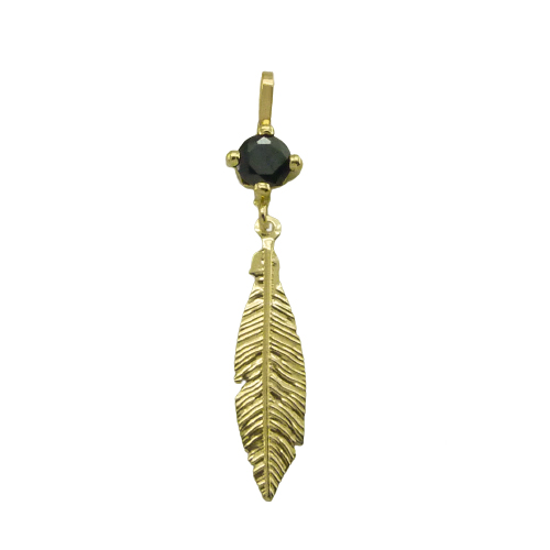 Colgante pluma con circonita negra oro 18k
