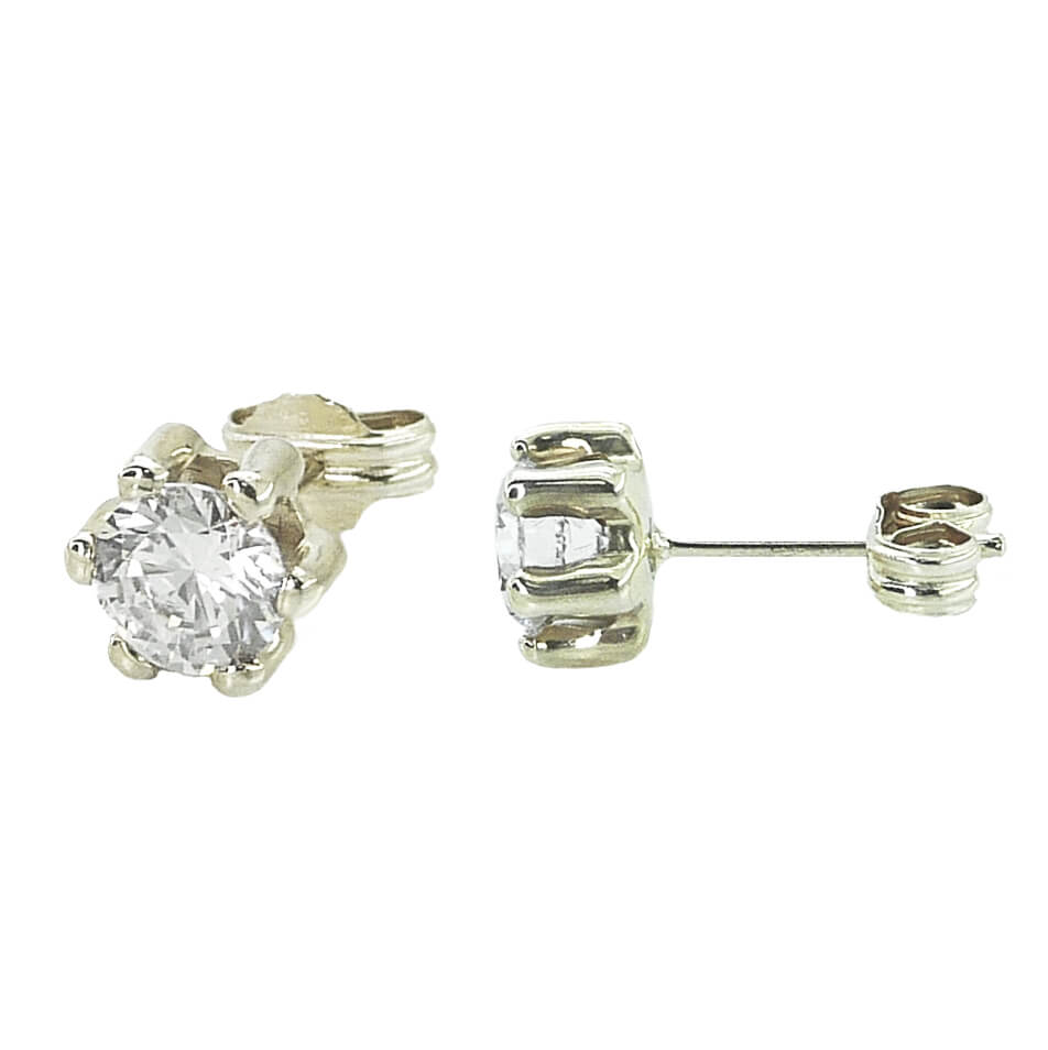 Pendientes seis garra con circonitas medida de 4mm.oro blanco 18k