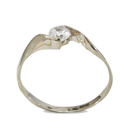 Anillo solitario fino brillo circonita diseño onda oro blanco 18k