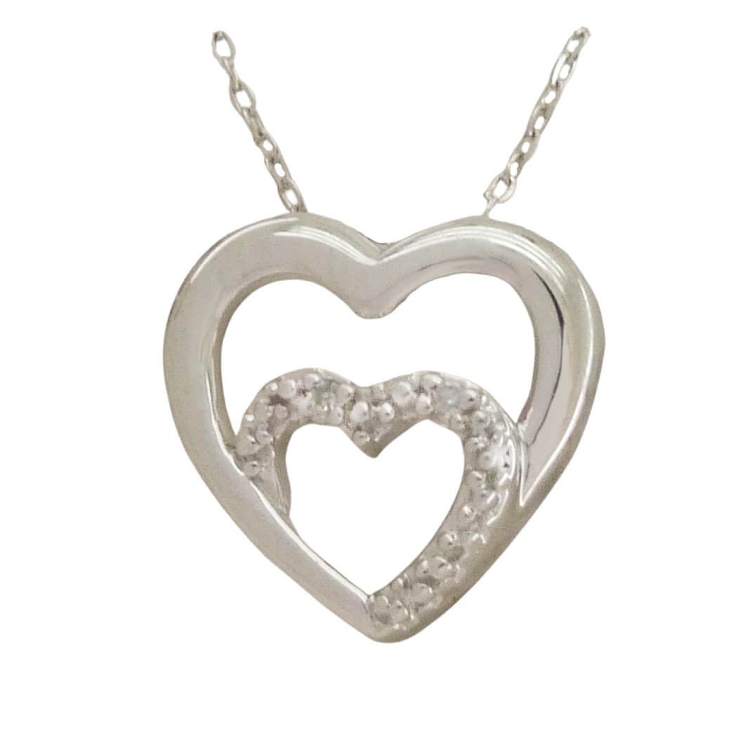 Gargantilla doble corazón brillo diamantes oro blanco 18k
