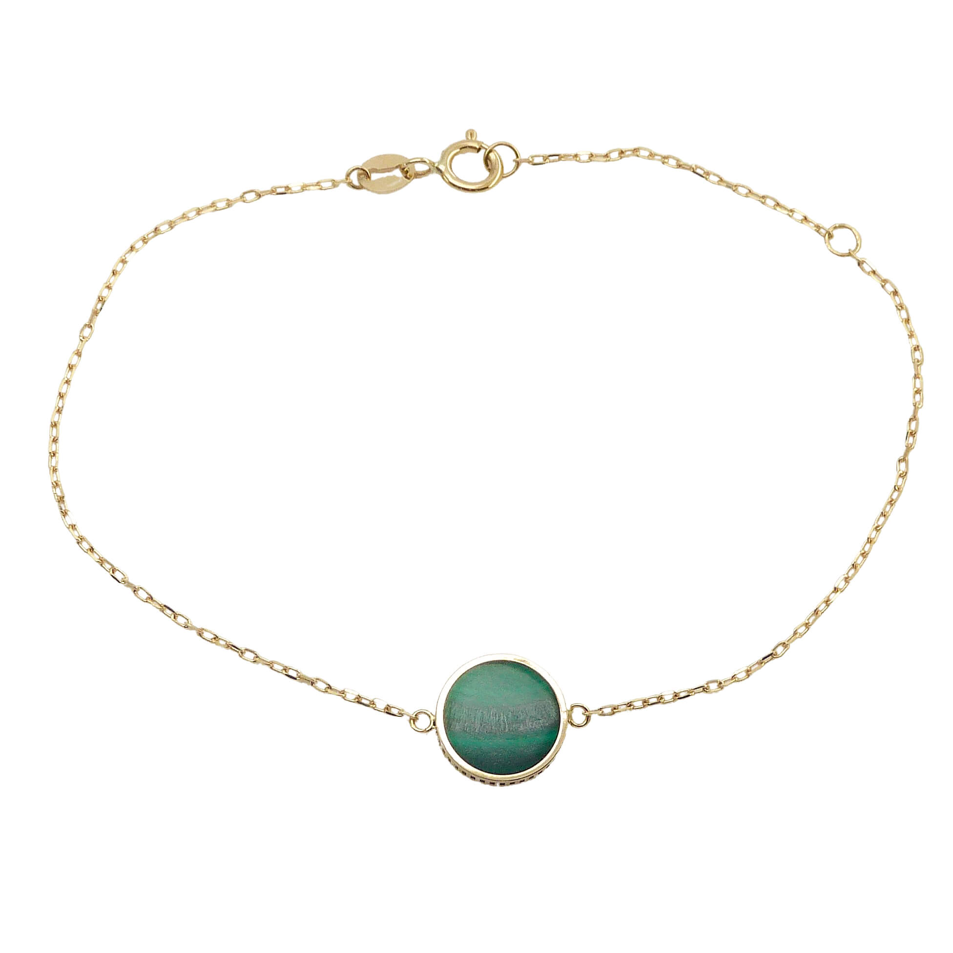 Pulsera cadena con malaquita verde bocelada oro 18k
