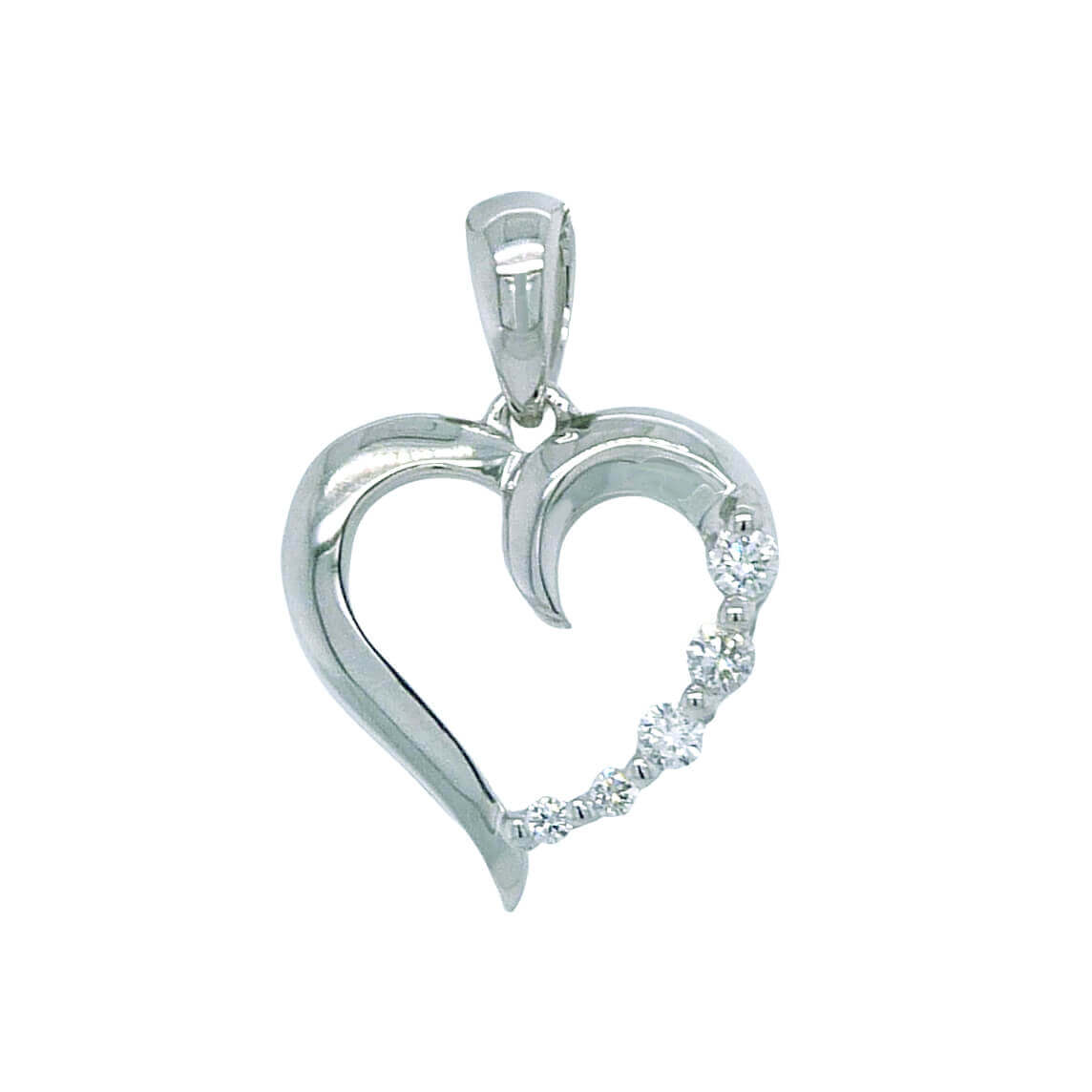 Colgante corazon calado brillo 3 diamantes oro blanco 18k