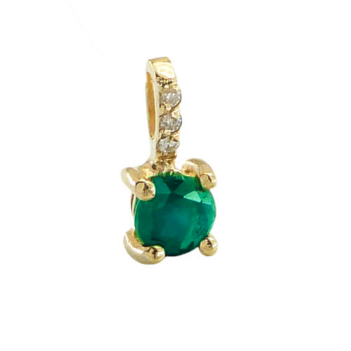 Colgante redondo esmeralda 4 garras diamantes oro 18k