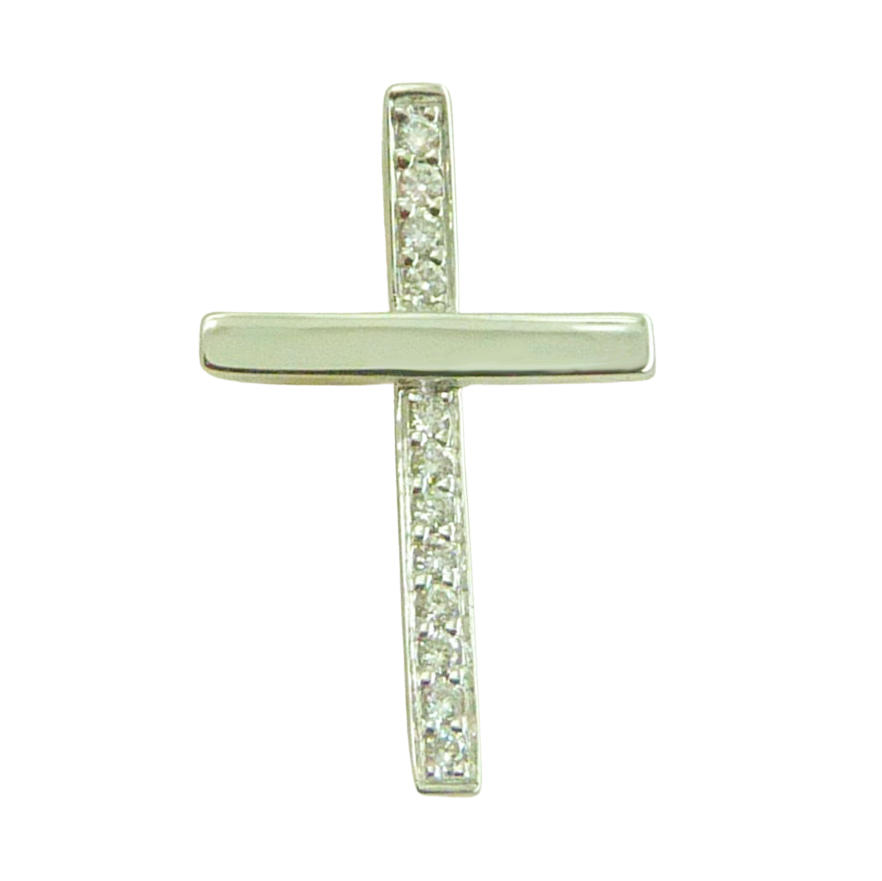 Cruz oro blanco 16x10mm con 12 brillantes HS-I.0.04 Ct tw.