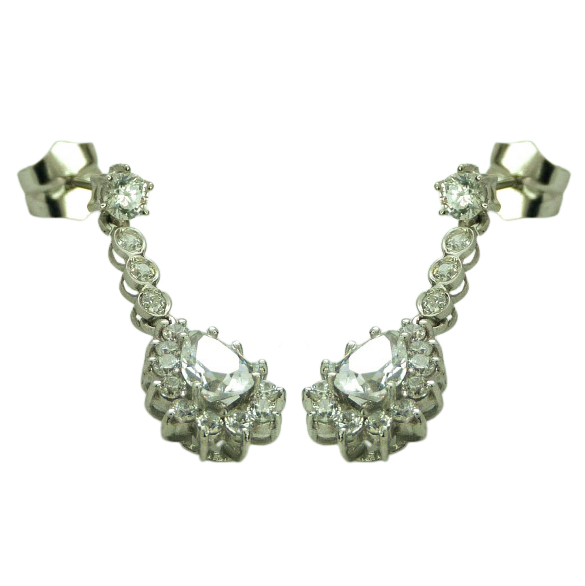 Pendientes largos circonitas oro blanco 18k