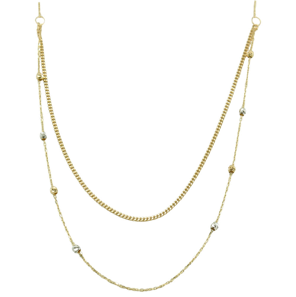 Gargantilla cadena doble eslabones y bolas oro 18k