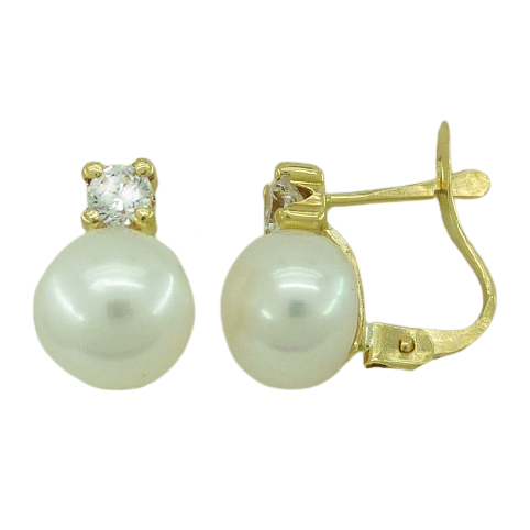 Pendientes comunión garras y circonitas perla natural oro 18k