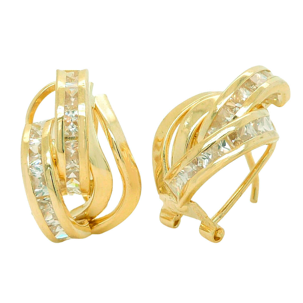Pendientes bandas con circonitas en oro 18k