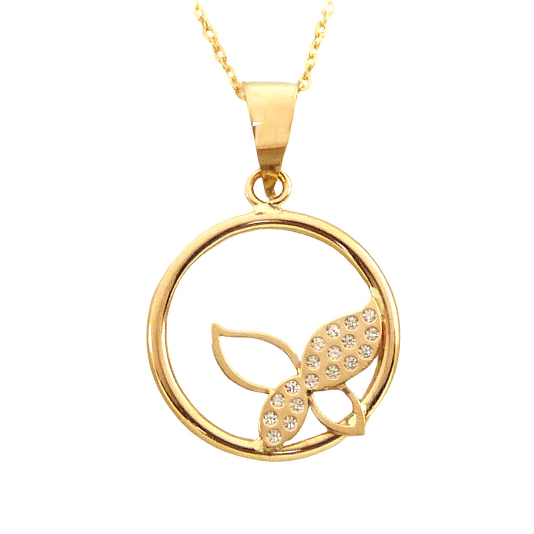 Gargantilla redonda con mariposa y circonitas oro 18k