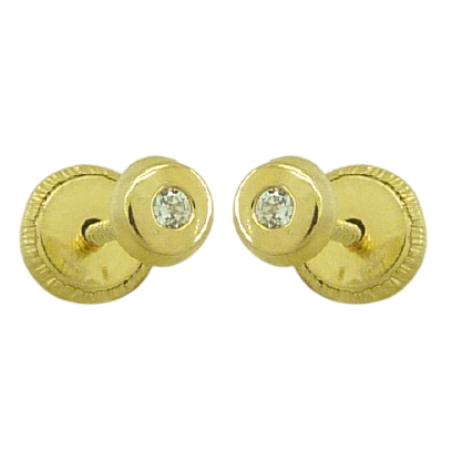 Pendientes redondos circonita brillo 3mm. oro 18k